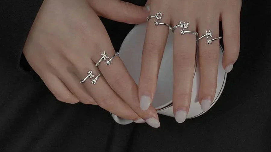 Diamond Initial Letter Silver Ring