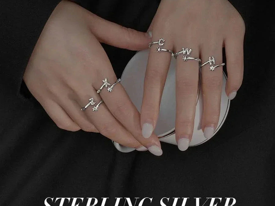 Diamond Initial Letter Silver Ring