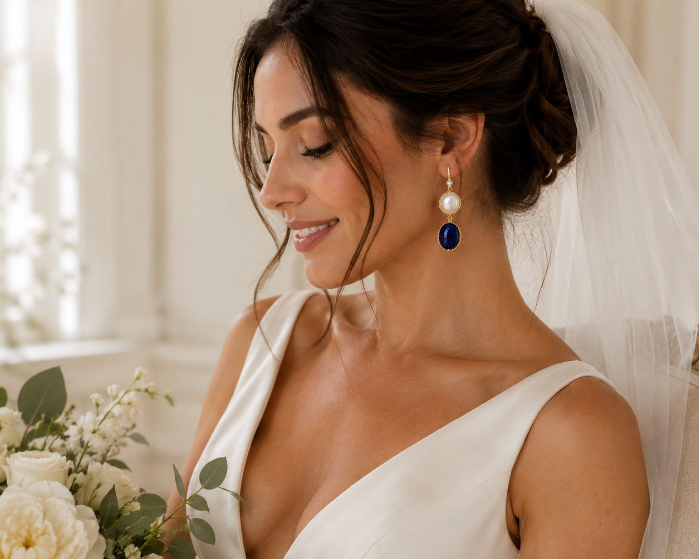 Pearl earring on bride - wedding edit