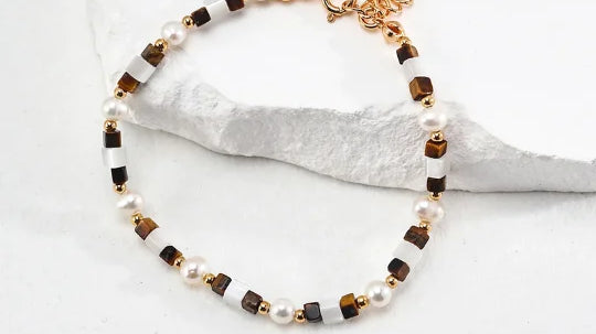 Tiger Eye Gemstone Pearl Beaded Bracelet