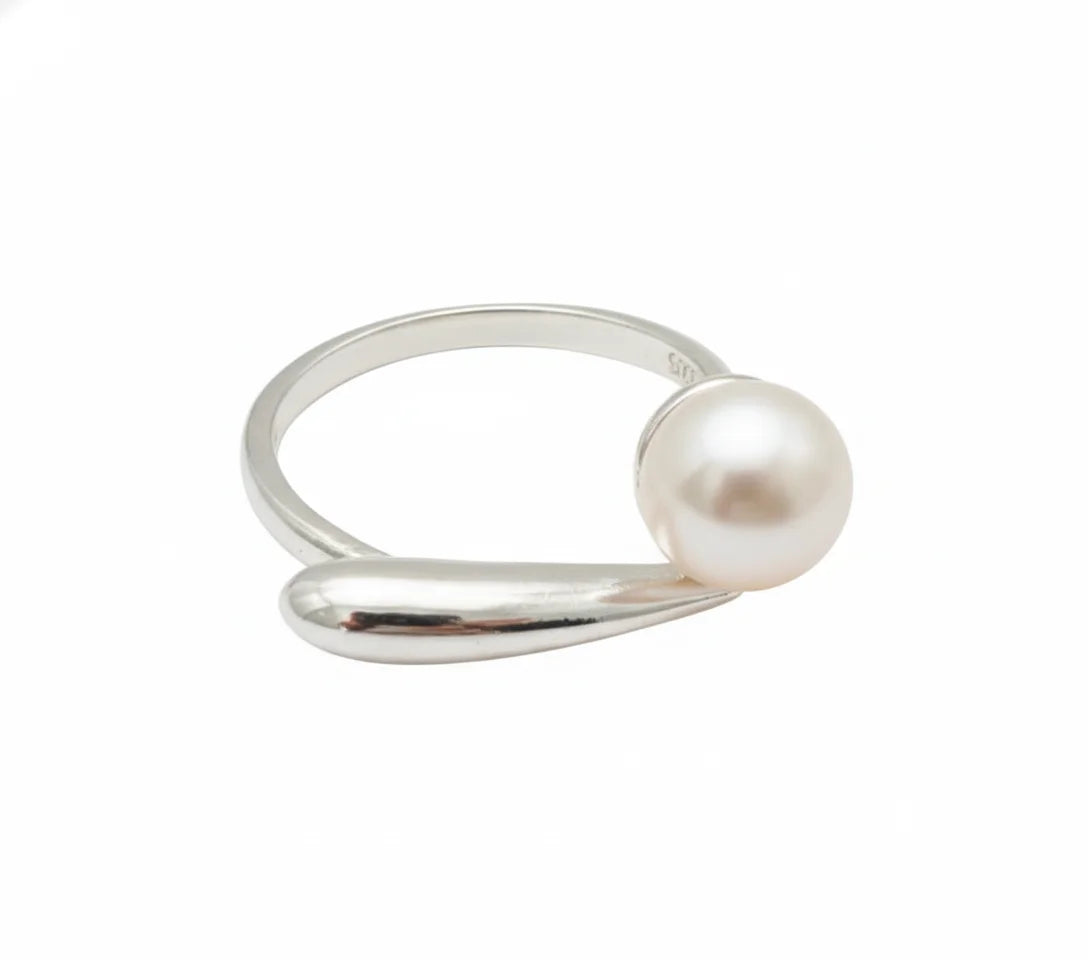 Adjustable Cross design freshwater pearl ring