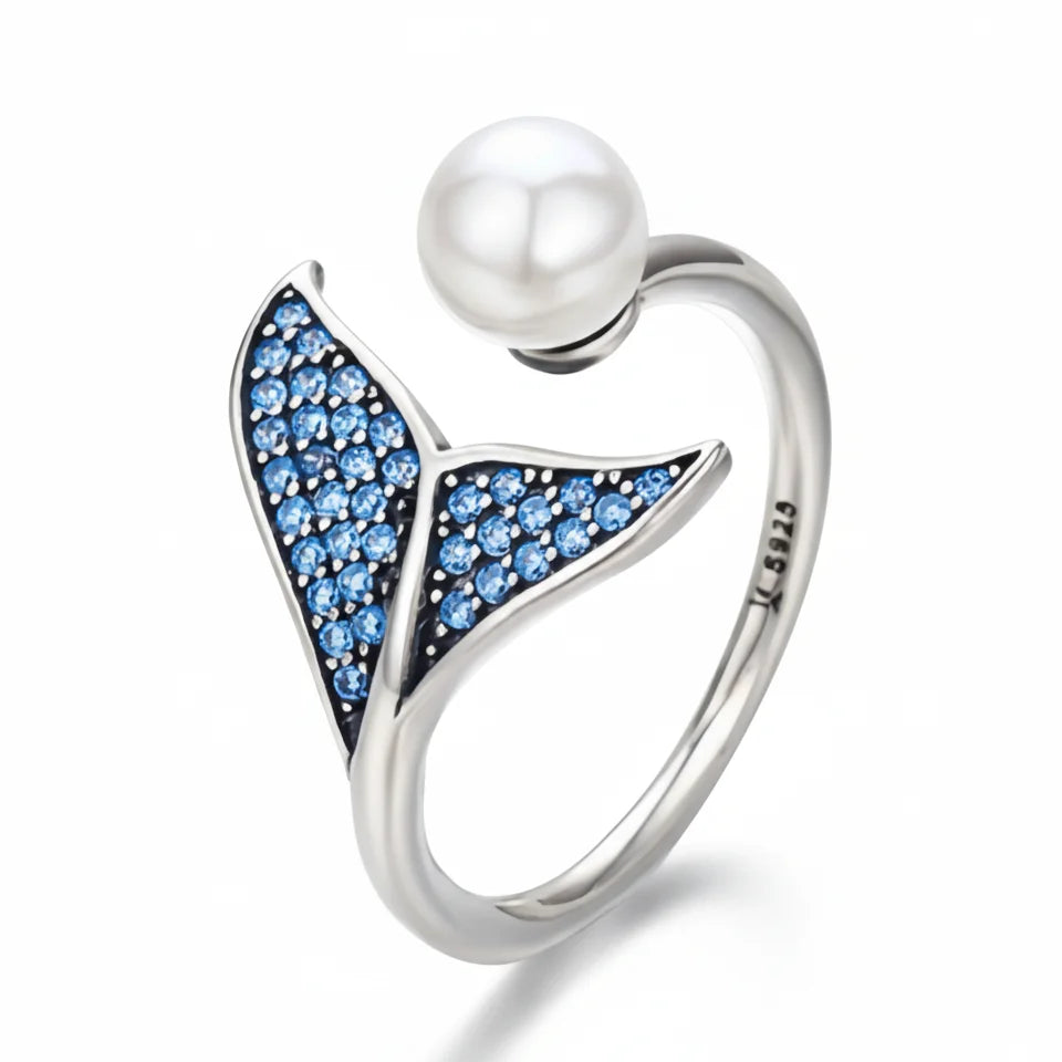 Adjustable Cubic Zirconia Mermaid Pearl Ring
