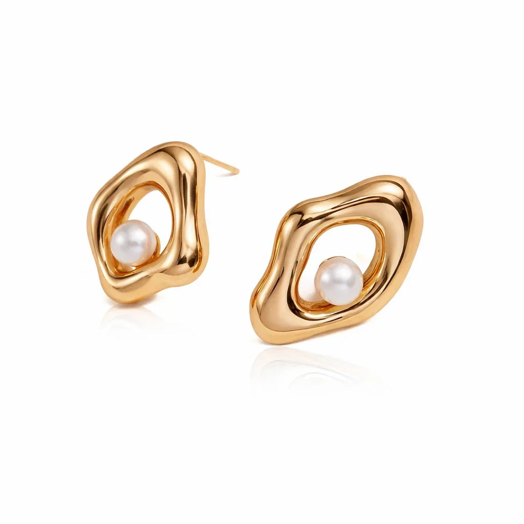 Asymmetrical Freshwater Pearl Stud Earrings