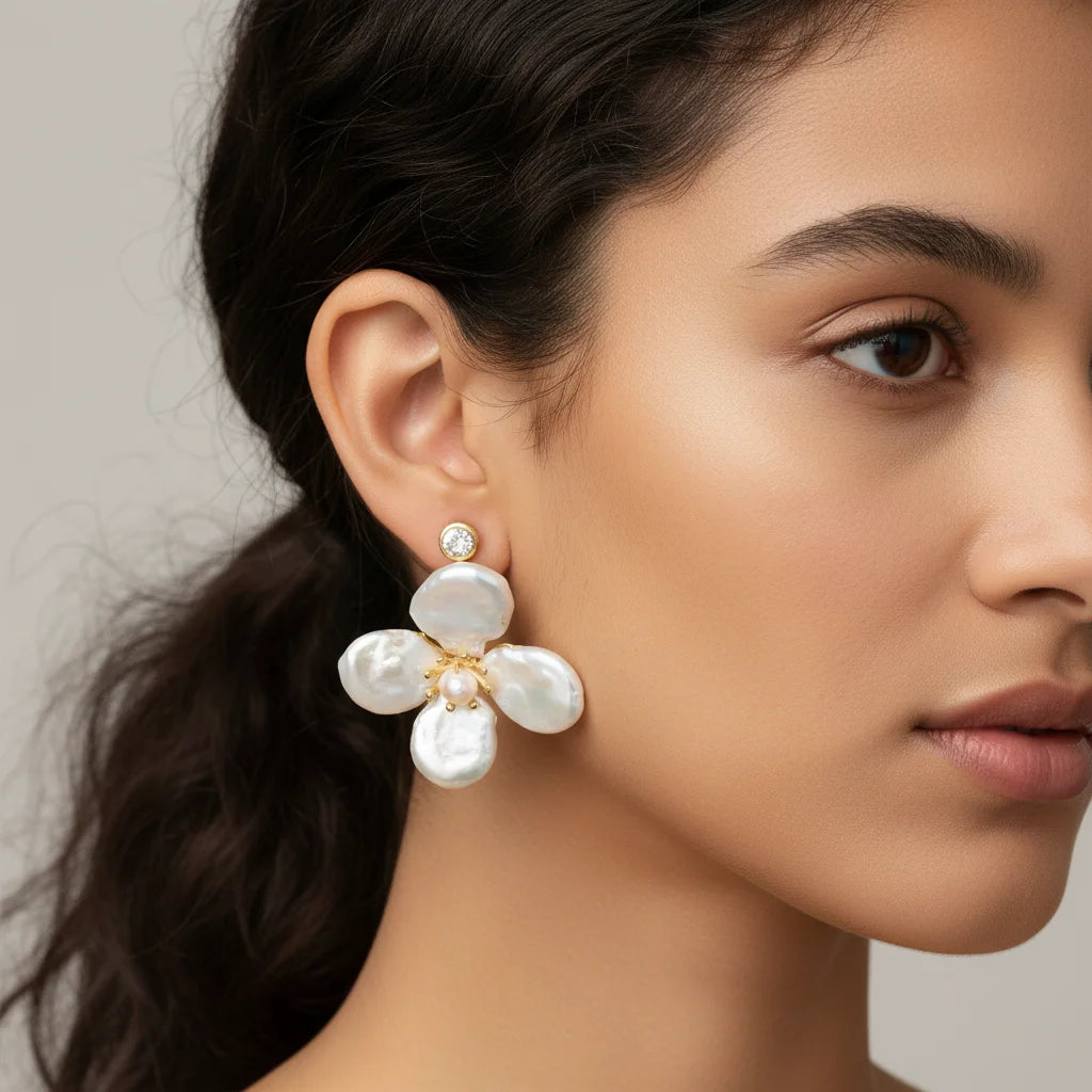 Baroque Pearls Flowers Earrings