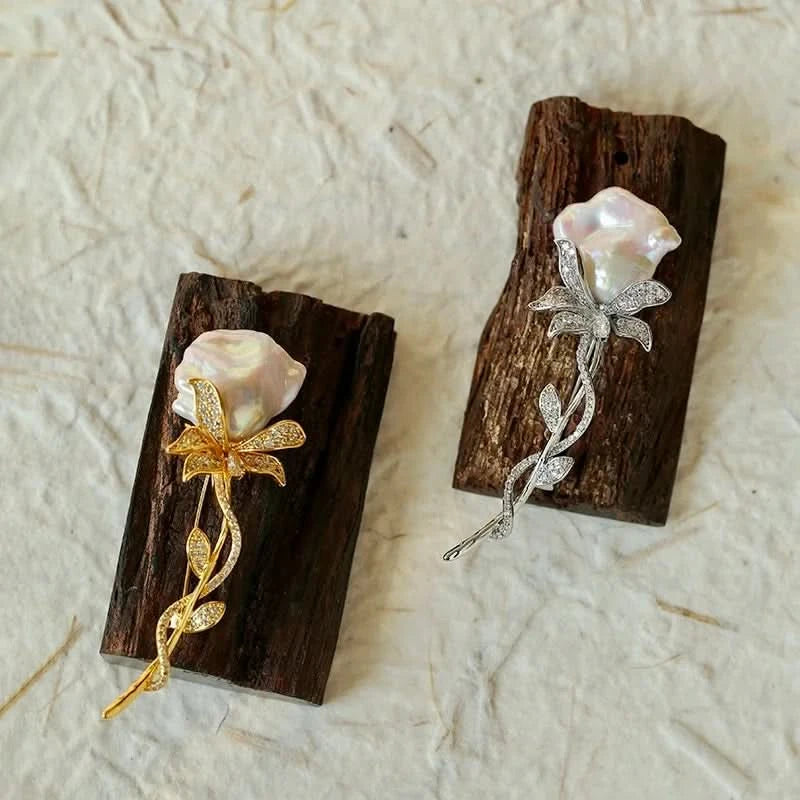 Baroque Pearl Rose Brooch