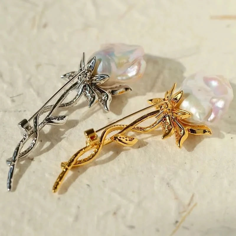 Baroque Pearl Rose Brooch