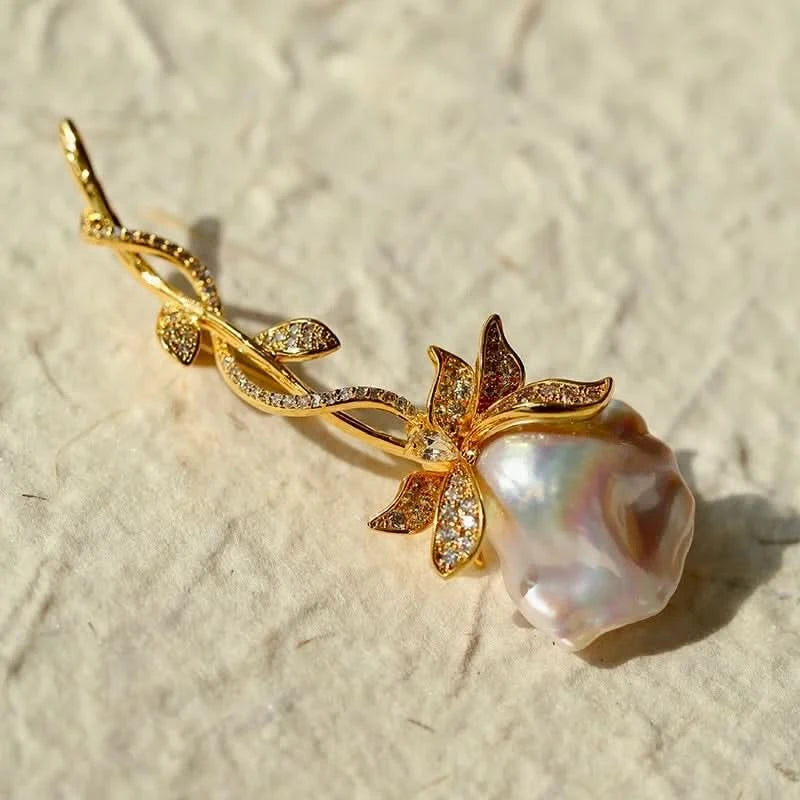 Baroque Pearl Rose Brooch