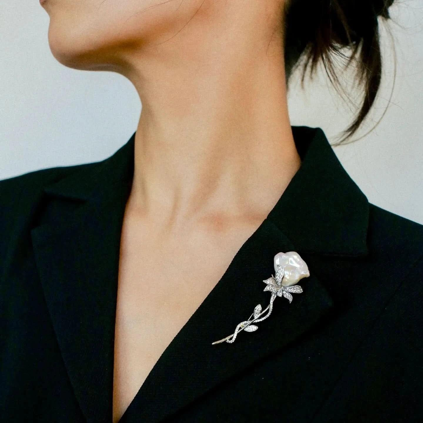 Baroque Pearl Rose Brooch