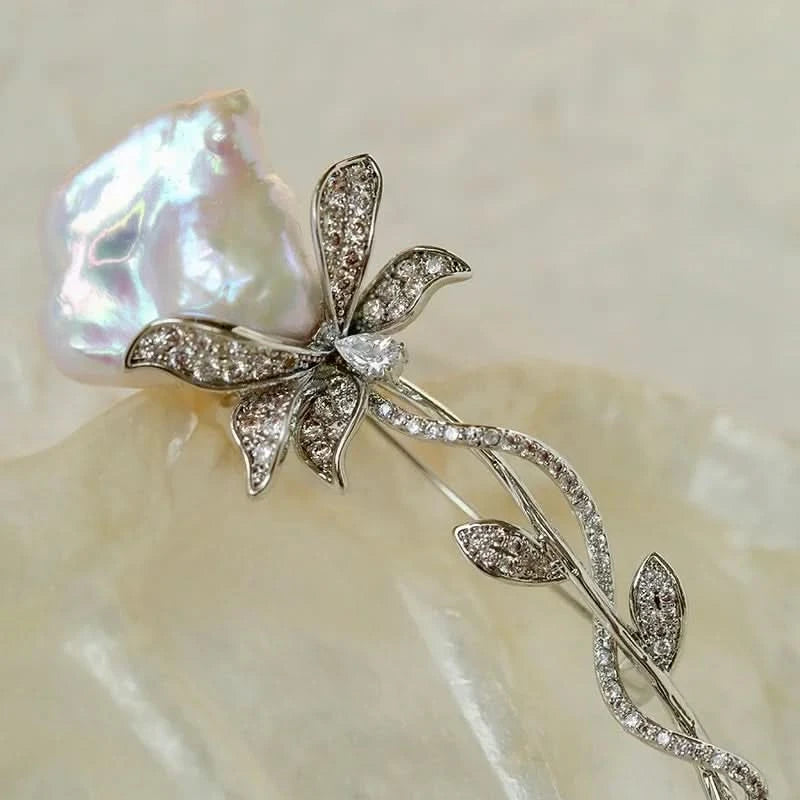 Baroque Pearl Rose Brooch