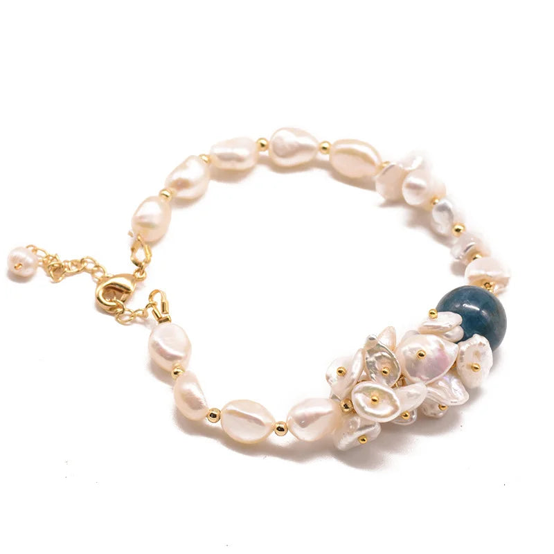 Baroque Pearl & Bluestone Bracelet – Elegant Natural Beauty