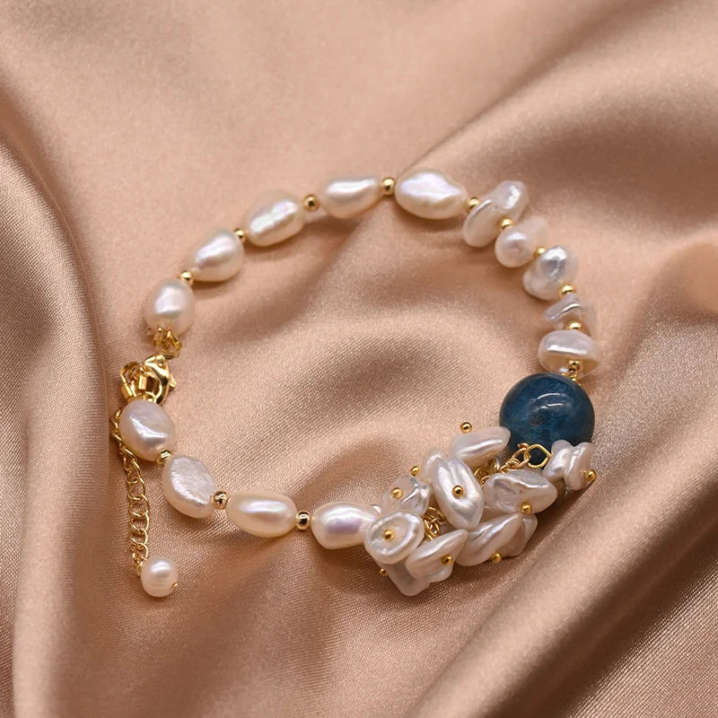 Baroque Pearl & Bluestone Bracelet – Elegant Natural Beauty