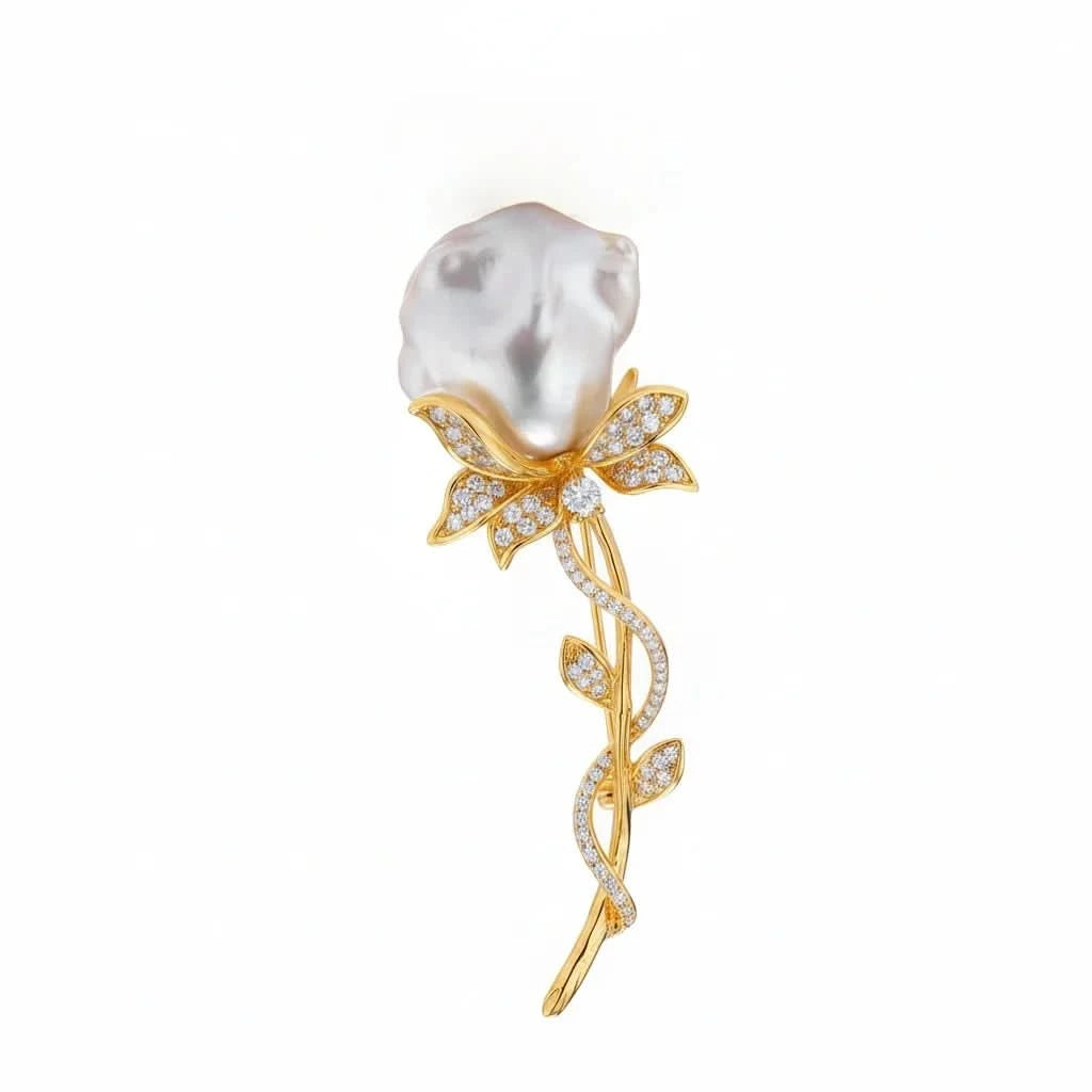 Baroque Pearl Rose Brooch