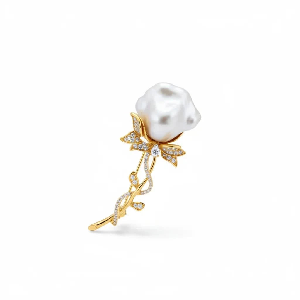 Baroque Pearl Rose Brooch