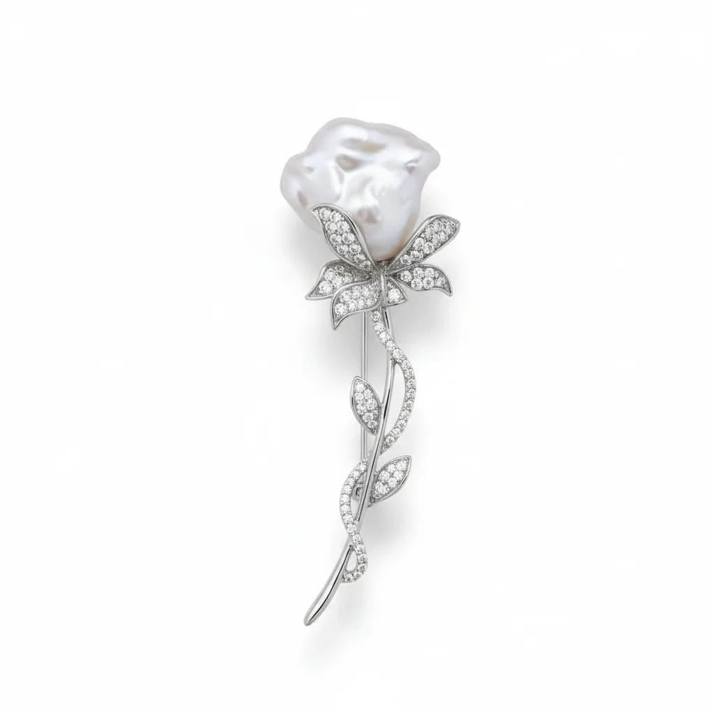 Baroque Pearl Rose Brooch