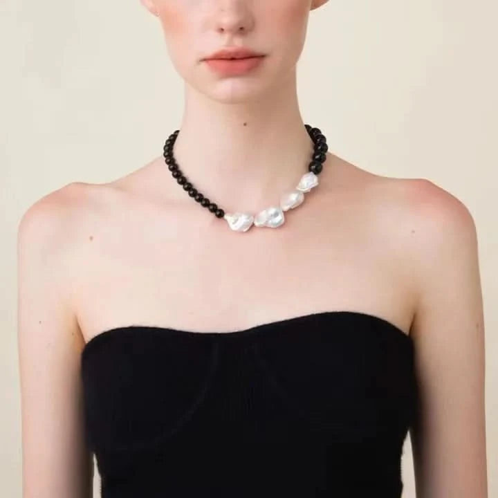 Baroque Pearl Black Onyx Choker Necklace