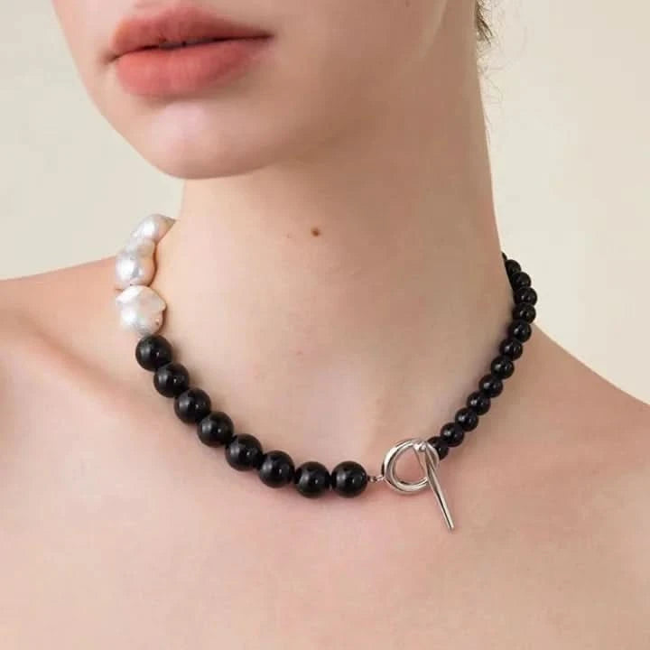 Baroque Pearl Black Onyx Choker Necklace