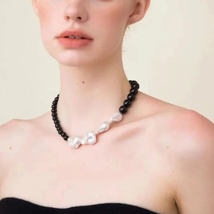 Baroque Pearl Black Onyx Choker Necklace