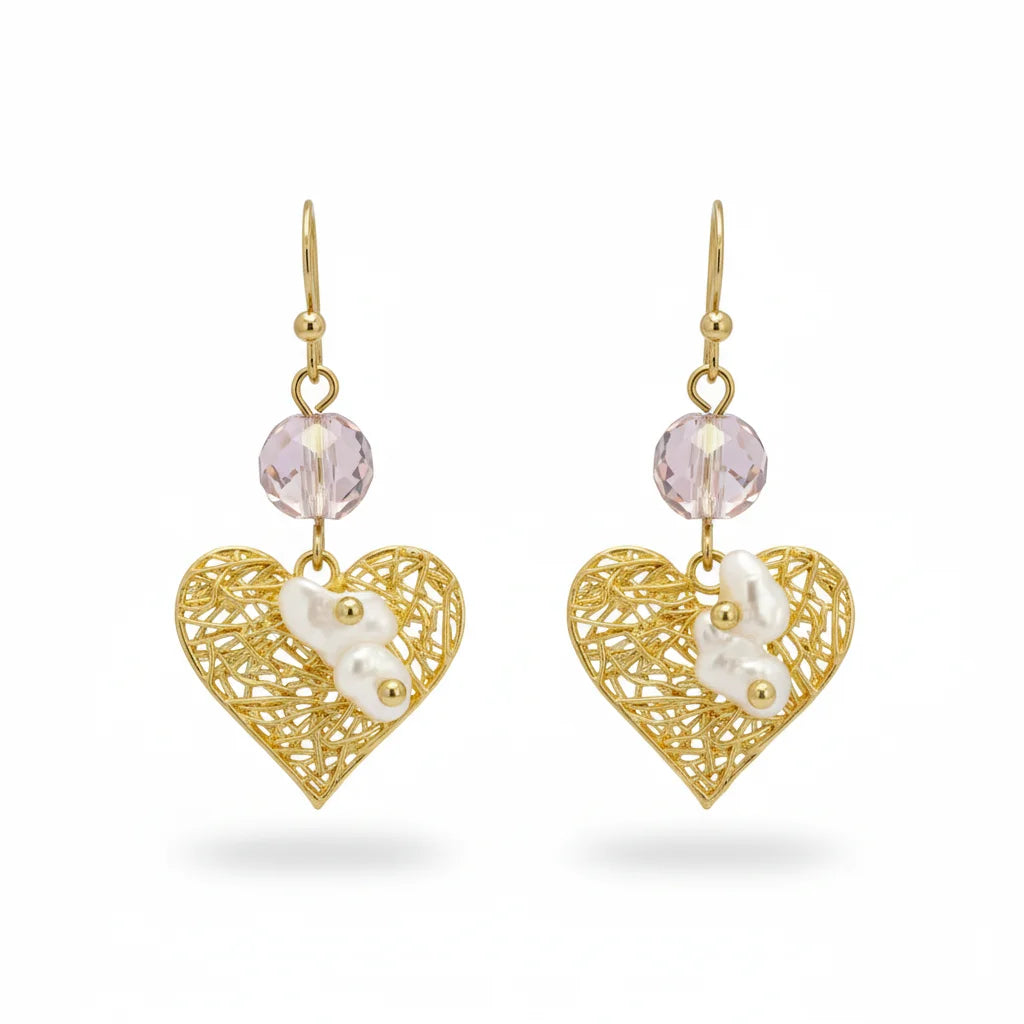 Baroque Pearls Earrings set Heart Mesh