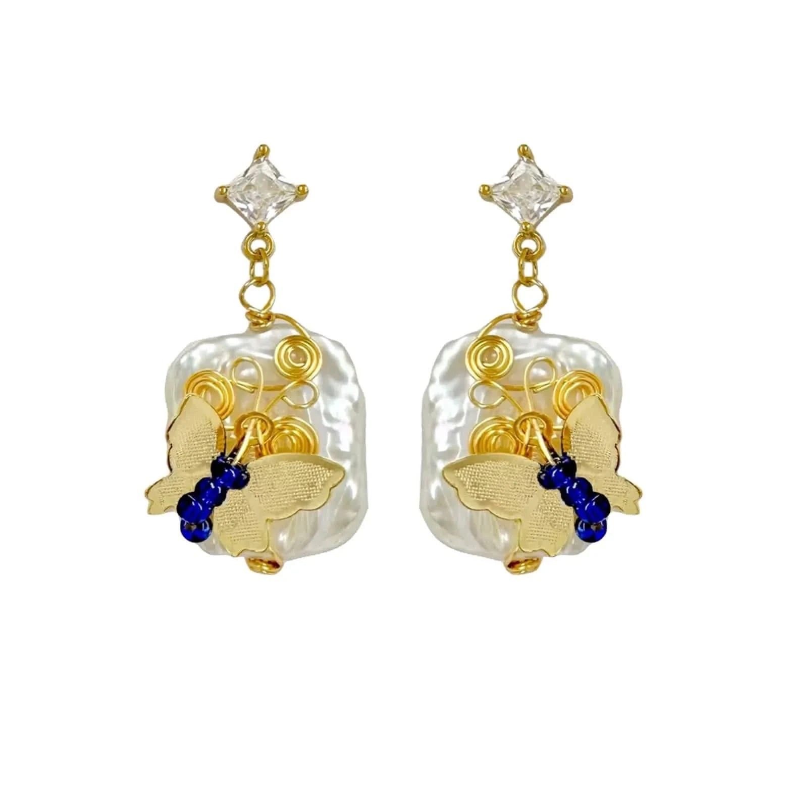 Gold vermeil Baroque pearl drop earrings