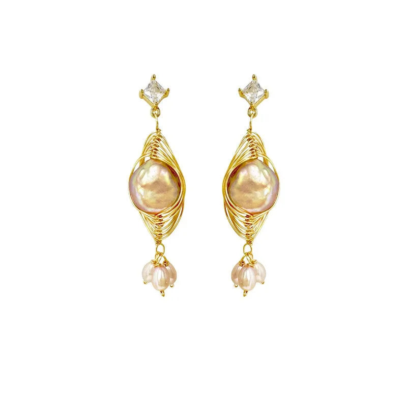 Baroque pearl earrings with diamond - Angel Barocco