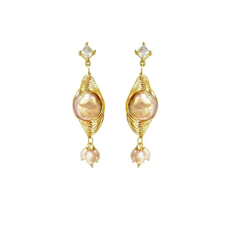 Baroque pearl earrings with diamond - Angel Barocco