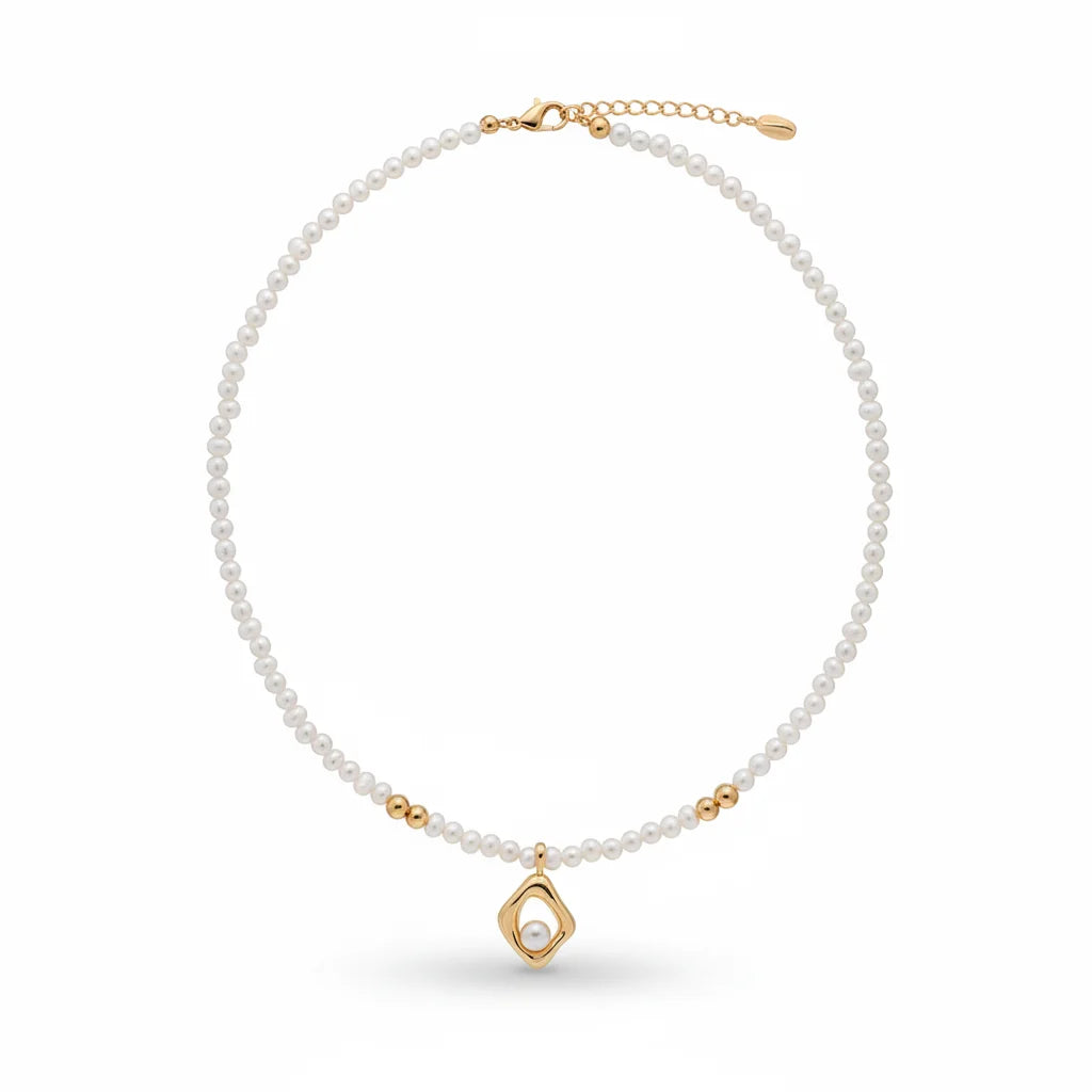 Bead Silver and Gold Pearl Necklace