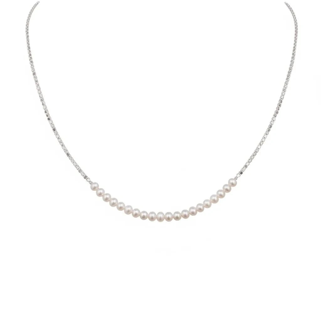 Beaded Silver Graduated Freshwater Necklace