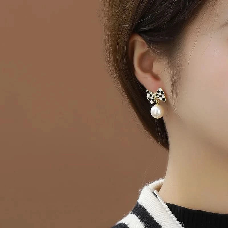 Bow Pearl Dangle Earrings