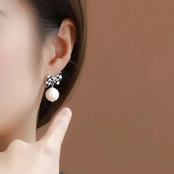Bow Pearl Dangle Earrings