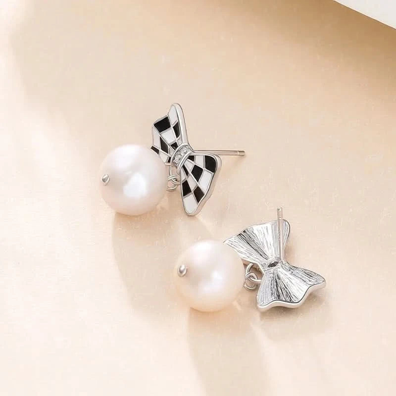 Bow Pearl Dangle Earrings