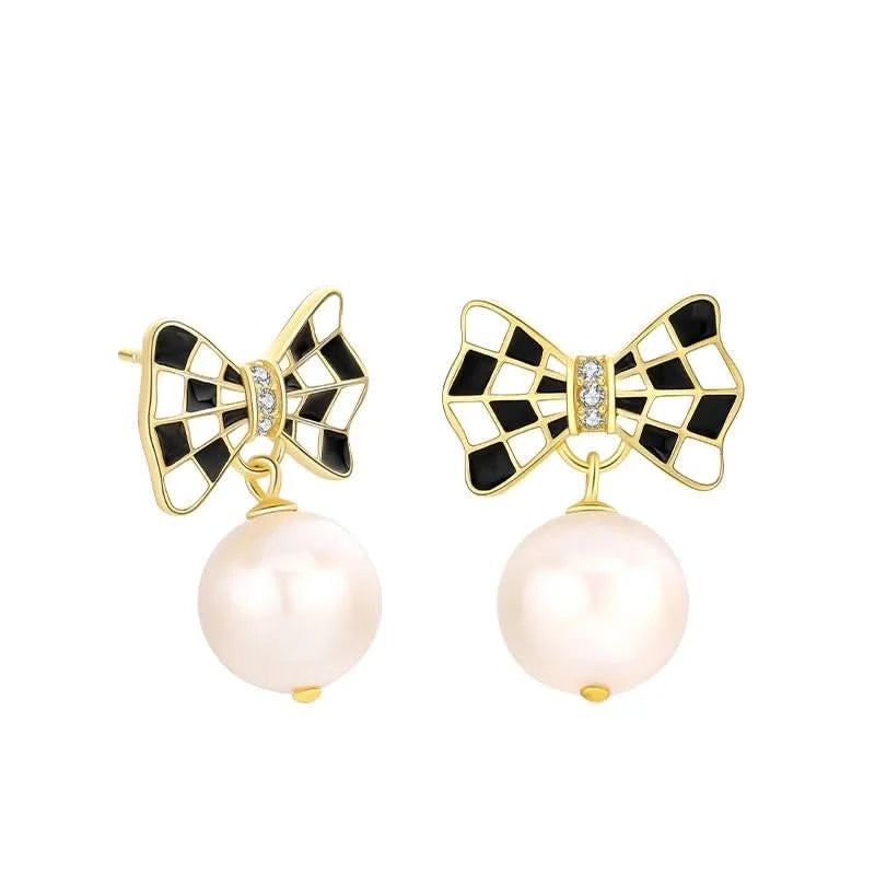 Bow Pearl Dangle Earrings