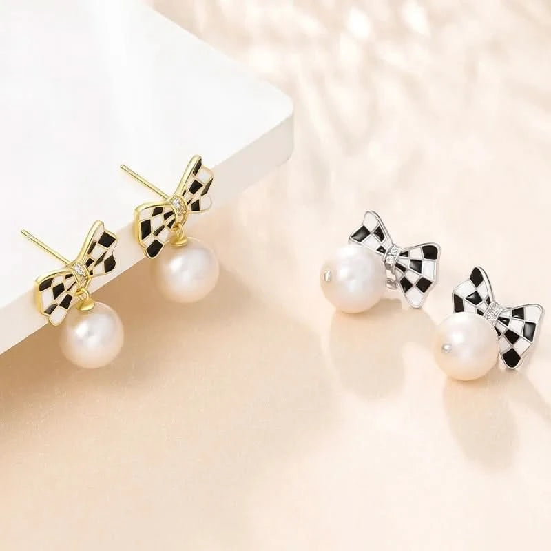 Bow Pearl Dangle Earrings