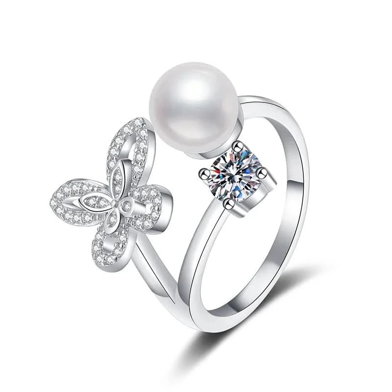 Butterfly Freshwater Pearl Diamond Ring