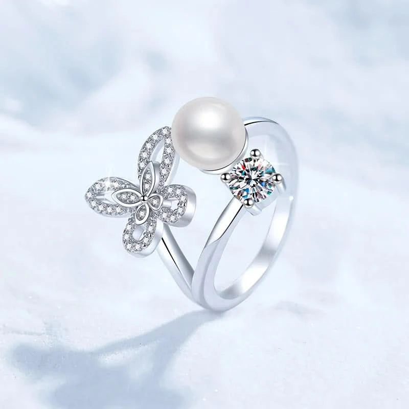 Butterfly Freshwater Pearl Diamond Ring