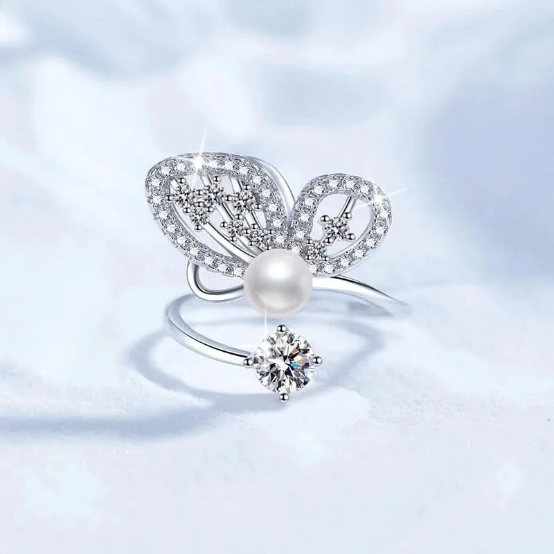 Butterfly Pearl Silver Ring