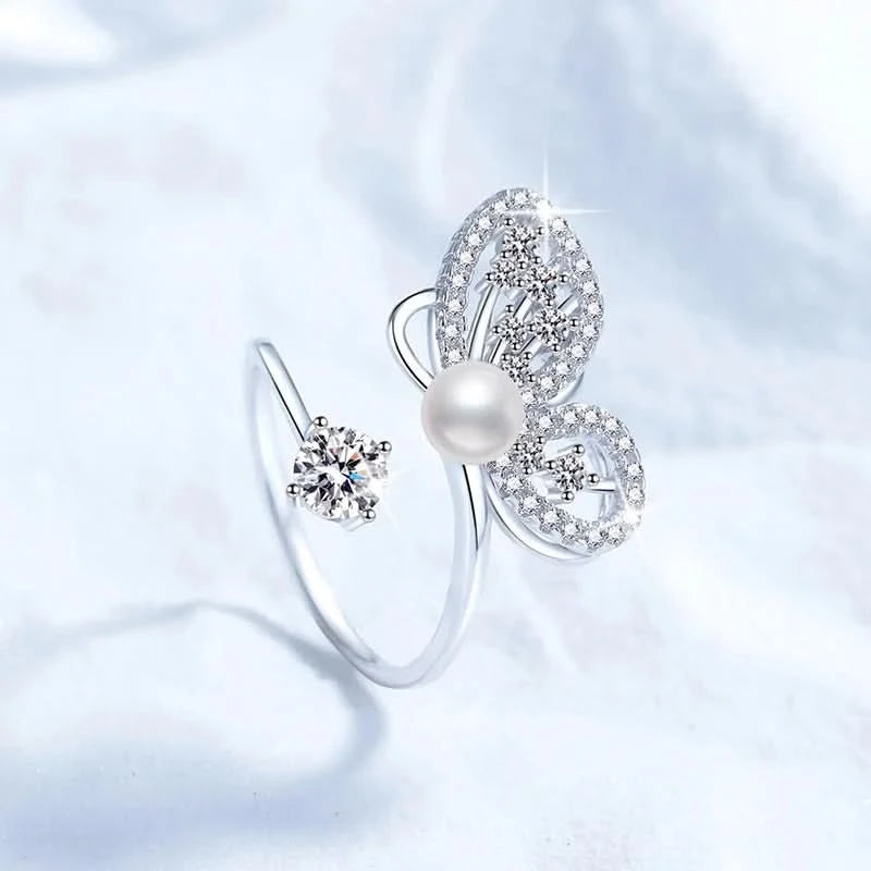 Butterfly Pearl Silver Ring