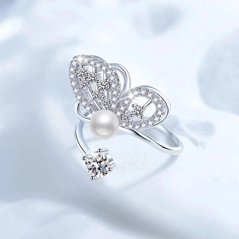 Butterfly Pearl Silver Ring
