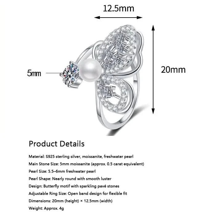 Butterfly Pearl Silver Ring