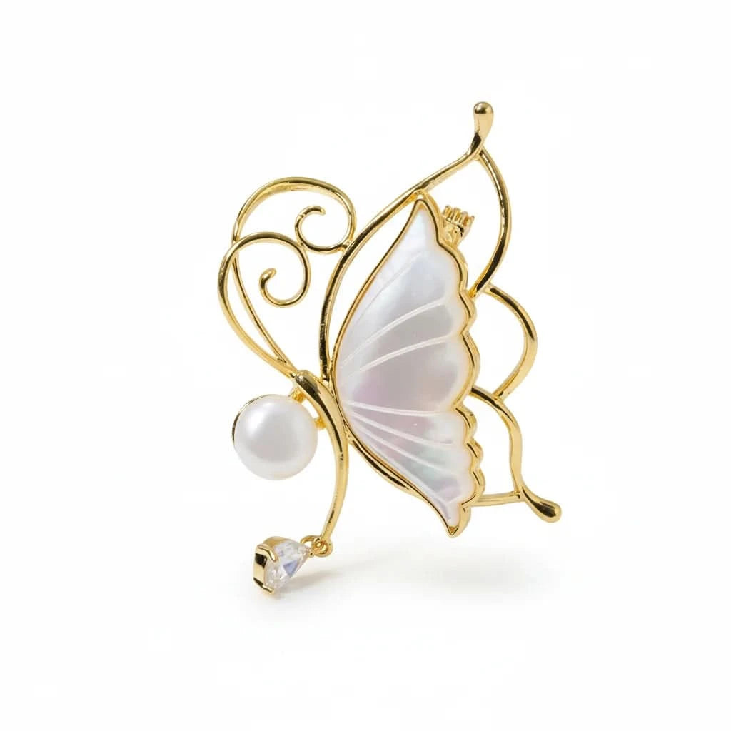 Butterfly Mother Pearl Carved Brooch