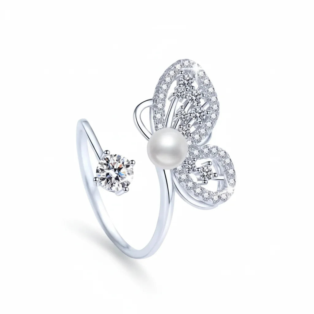 Butterfly Pearl Silver Ring