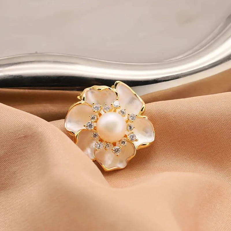 Camellia Crystal Pearl Brooch