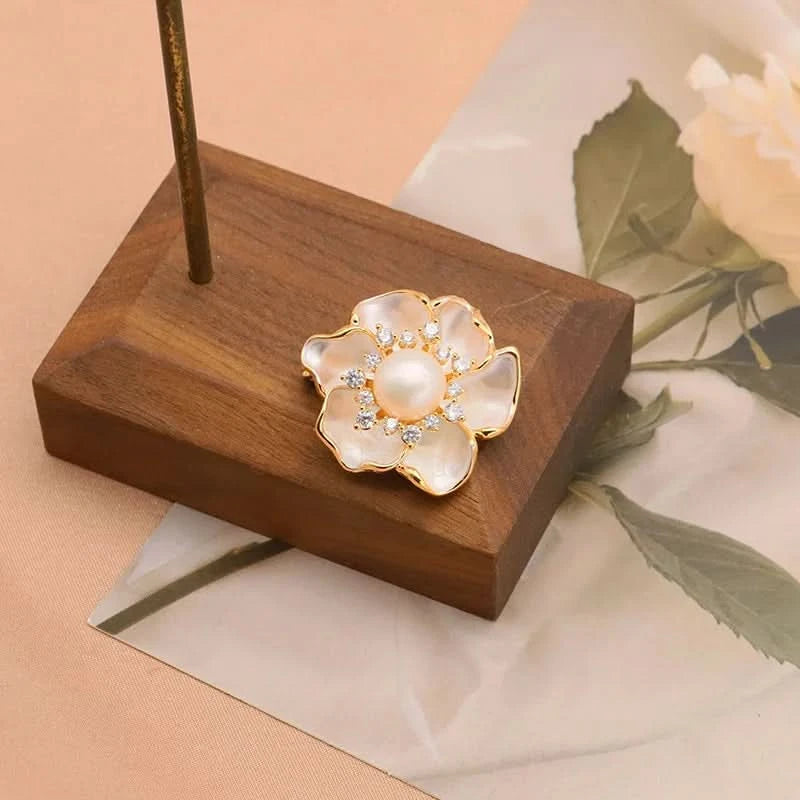 Camellia Crystal Pearl Brooch