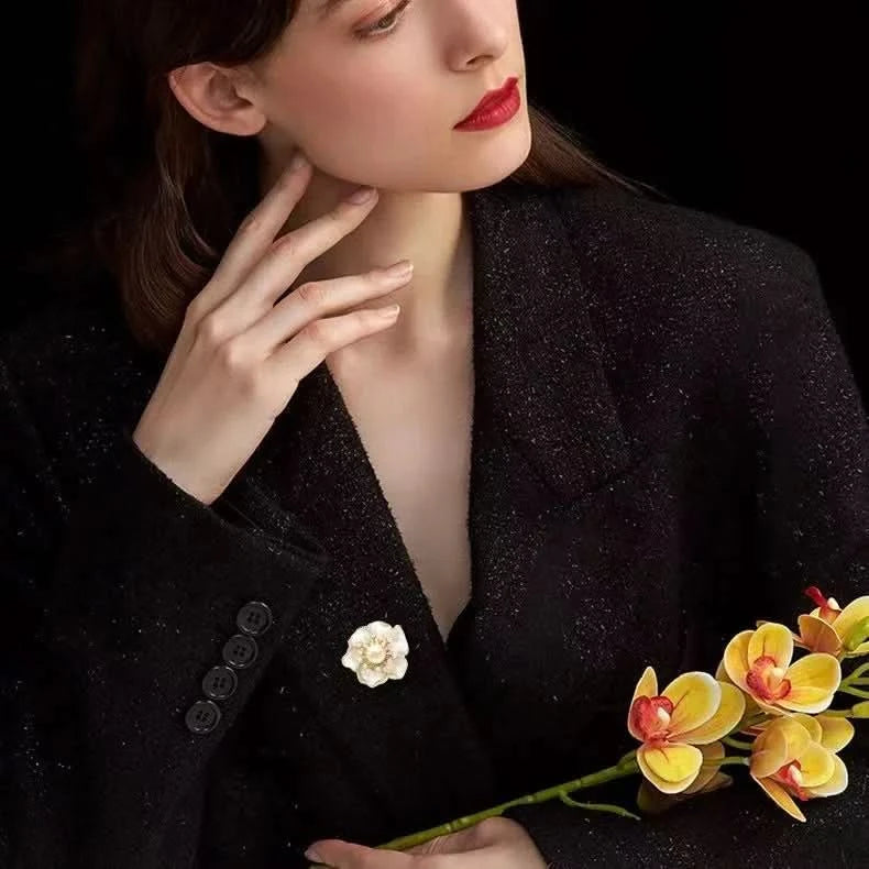 Camellia Crystal Pearl Brooch