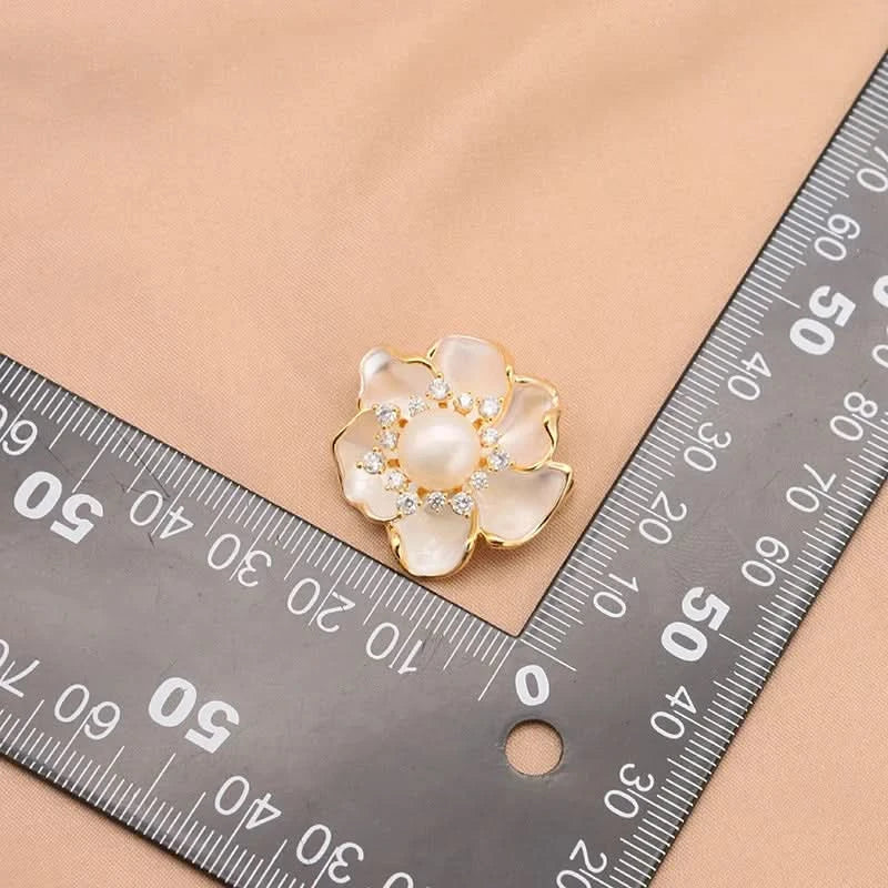 Camellia Crystal Pearl Brooch