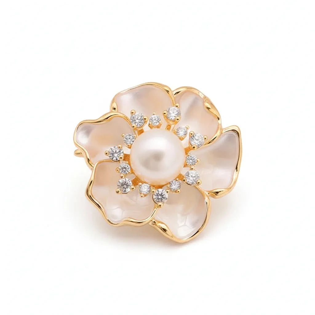 Camellia Crystal Pearl Brooch