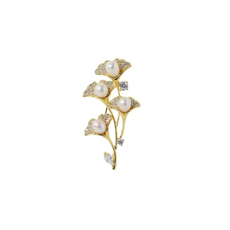 Cedar Leaf Zircon Freshwater Pearl Brooch