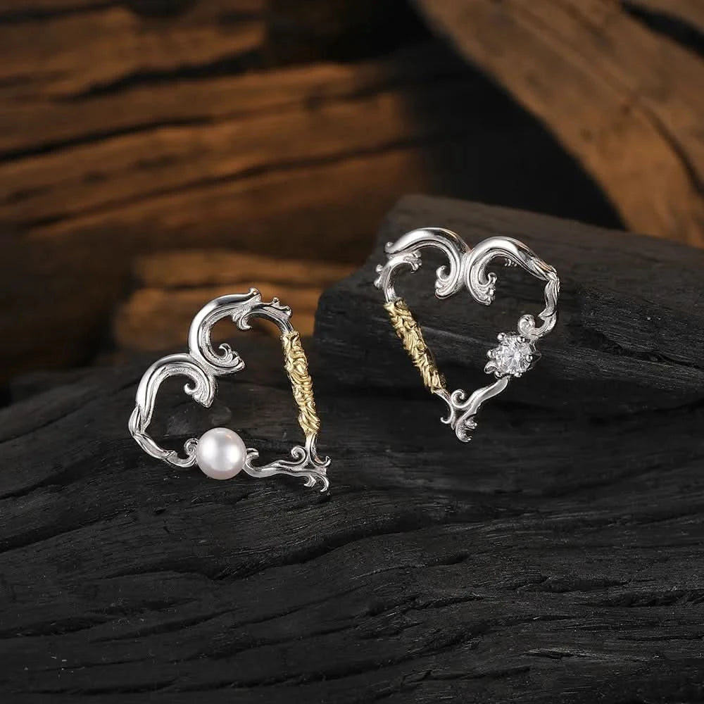 Charlotte Heart Silver Pearl Earrings