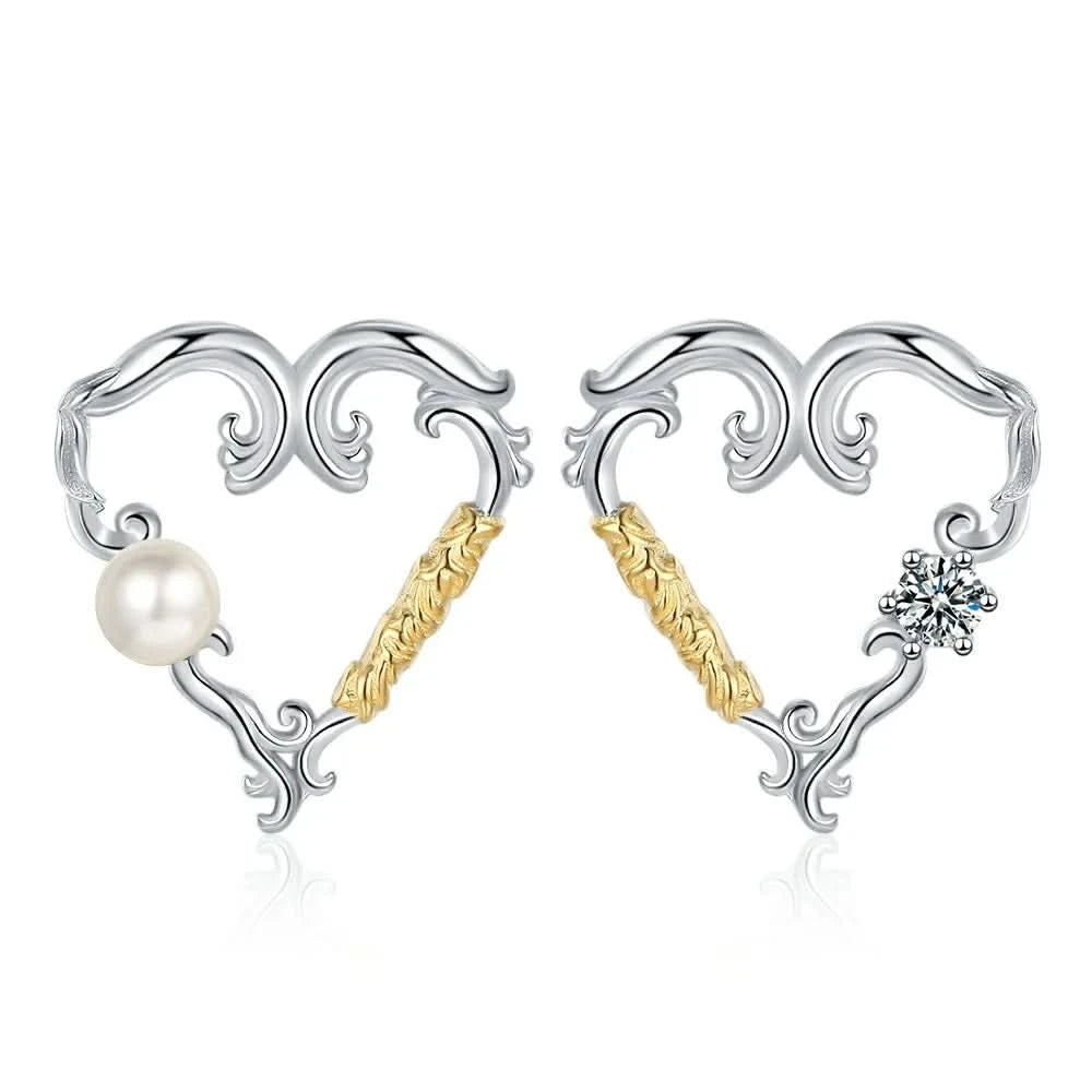 Charlotte Heart Silver Pearl Earrings