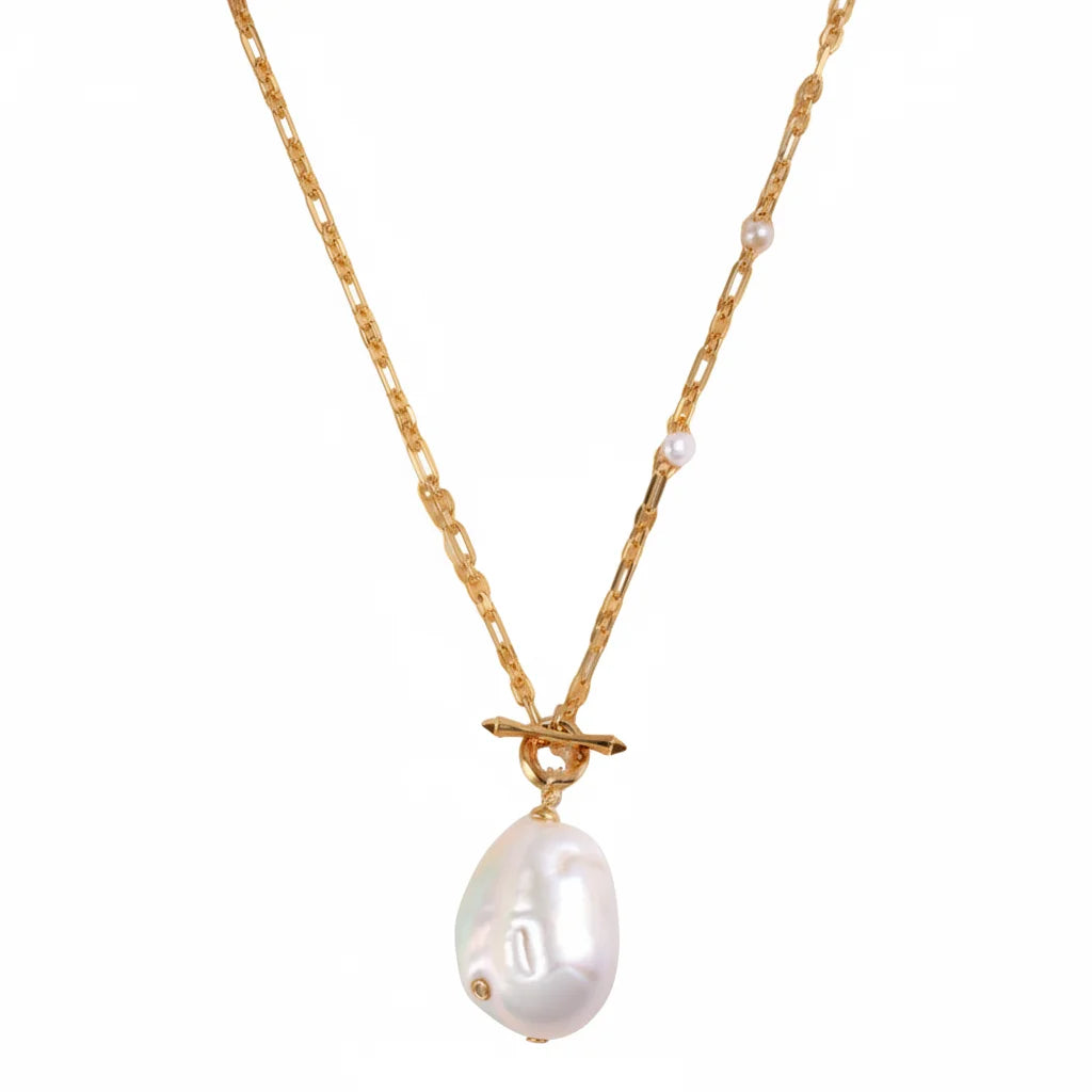 Chunky Vintage Baroque Pearl Chain Necklace