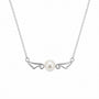 Silver-tone angel wing pearl necklace with a white pearl centrepiece